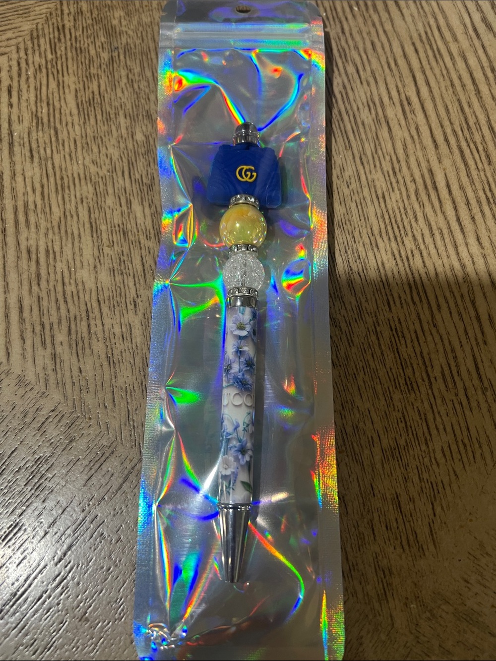 GG Collection Blue Floral Decorative Pen with Yellow Accent